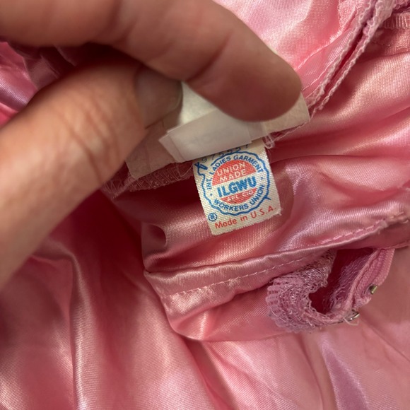 Vintage 80s Pink Lace Puff Sleeve Satin Dress Bow Back Formal Petite Small Prom - Picture 8 of 11